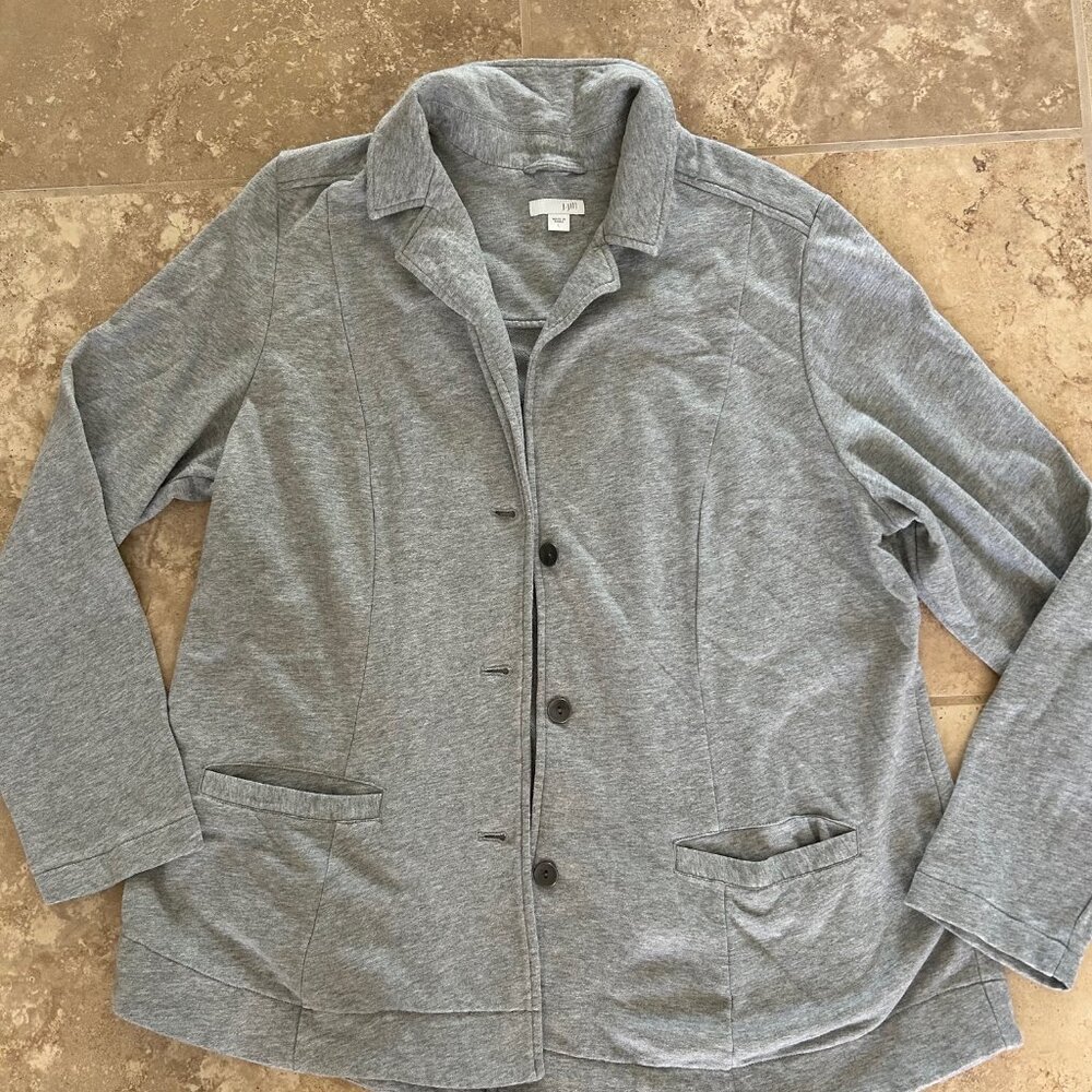J Jill Blazer Soft Gray Cotton Stretch SZL Jacket 3 Button Pockets Casual Office - Picture 5 of 10
